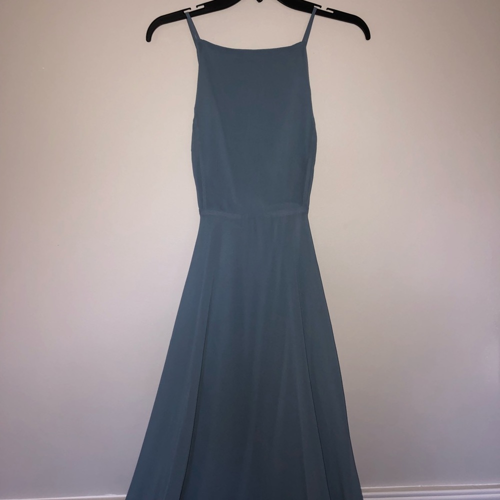 FLOOR LENGTH blue flowy ball gown